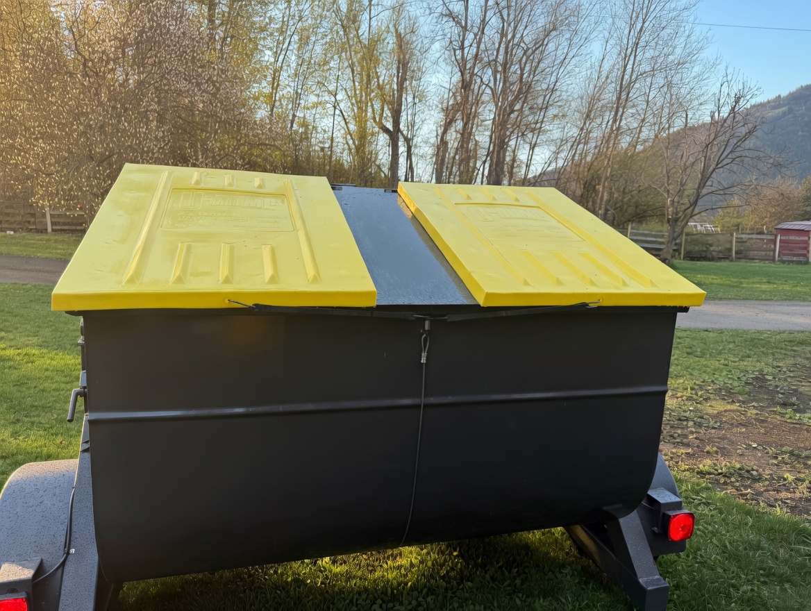 Kootenay Bins trailer-mounted rental bin in the West Kootenay